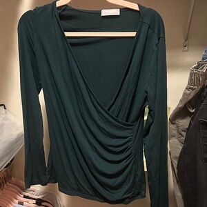Elegant Deep Green Wrap Blouse